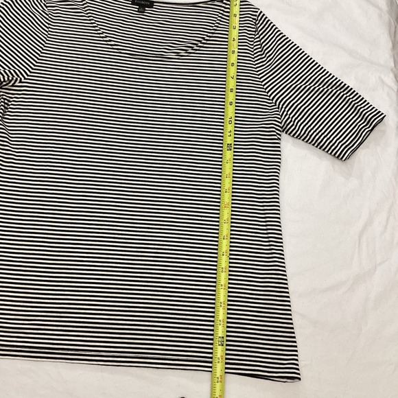 Talbots Women's Black And White Striped Blouse Large Rounded Neck - Picture 6 of 7